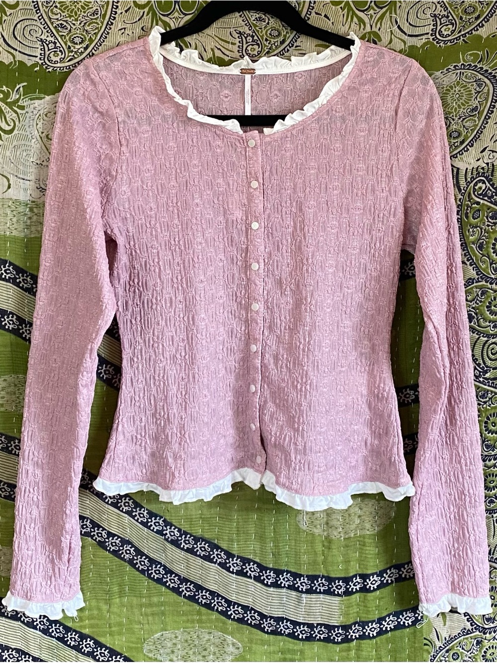 NWT Free People Mauve Blackbird Cardi Textured Ruffle-Trim Top Medium Balletcore - Picture 2 of 15